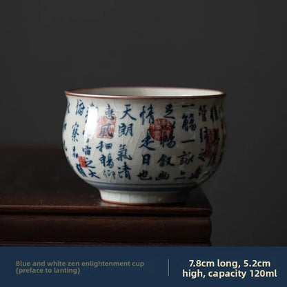 Antique Blue and White Tea Cup Ceramic Master Cup Large Tea Bowl Single Cup Kung Fu Tea Set Chinese Tea Cup