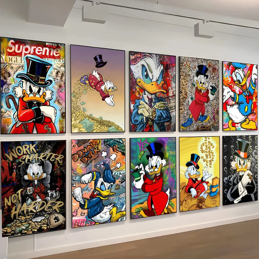 1pc Graffiti DisneyS Donald Duck And Money Retro Poster Self-adhesive Postera Painting Print Aesthetic Pictures Home Room Decor