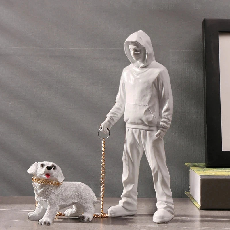Banksy Dog Walker Sculptures Figurines Resin Home Decoration House Decorations Desk Accessories Luxury Living Room Decoration