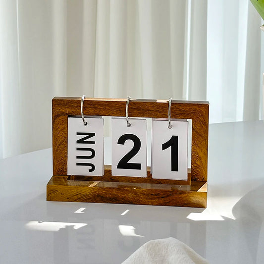 Wooden Retro Home Flipping Calendar Coffee Shop Desktop Decoration DIY Flipping Plan Table Perpetual Calendar Office Supplies