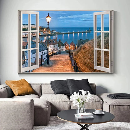 Window Effect Landscape Poster Bedroom Seascape Sea View Canvas Painting and Prints Wall Art Picture for Living Room Home Decor