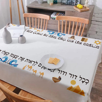 Happy Passover Rectangle Tablecloth Jewish Holiday Party Decor Jewish Ethnic Waterproof Table Cloth Kitchen Dining Table Decor