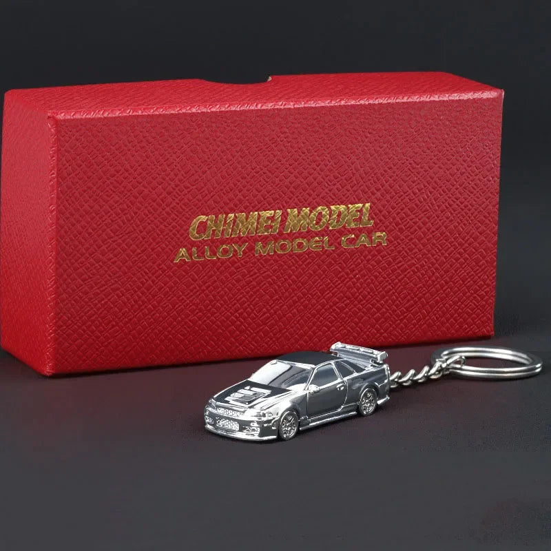 1:64 Scale Rs7 GTR-R34 Toy Car Model Alloy Diecast Miniature Key Ring Exquisite Spray Painting Key Pendant for Child Adult Gifts