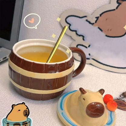 Tasses Capybara Tasses à café Capybara mignonnes tasses polyvalentes de dessin animé créatif avec poignée et couvercle pour enfants cadeau de Noël d'anniversaire