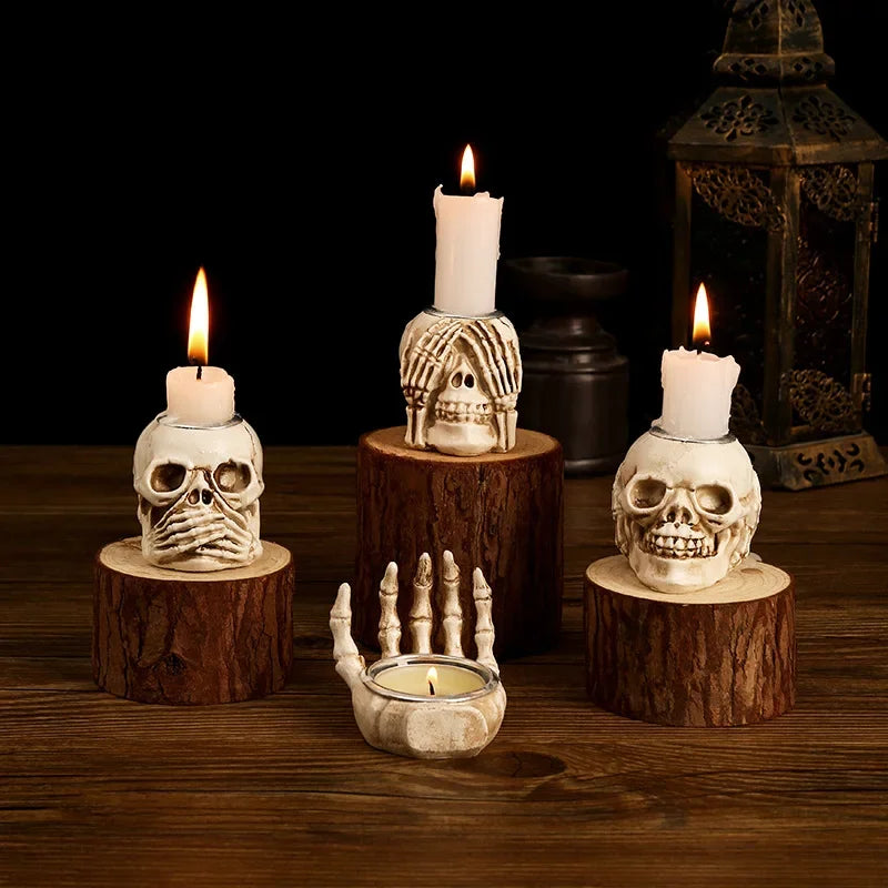 Gothic Candle Holder Candlestick Ghost Skull Resin Crafts Home Decoration Horror Witch Hand Skeleton Candle Holders for Interior