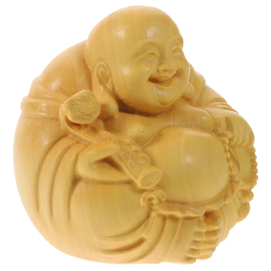 Natural Wood Carved Craft Adorn Wooden Maitreya Buddha Figurine Decor Artistic Ornament
