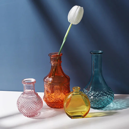 Nordic Vase Flower Arrangement Vintage Transparent Glass Vases Ornament Home Decoration Desktop Flower Holder