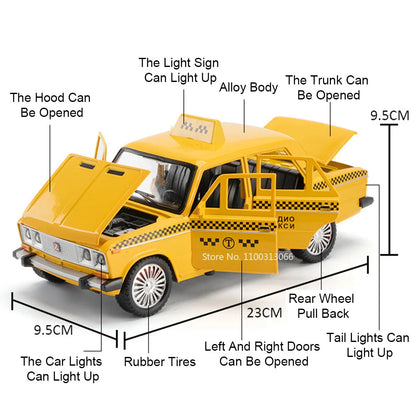 1/18 Russia Lada Niva Taxi Cars Models Alloy Diecast Toys 6 Doors Opened Vehicle With Light Sound Taxis Model Kids Birthday Gift