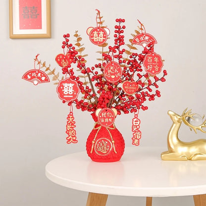 Chinese Fu Flower Vase Fu Bucket Metal Festival Wedding Decoration Props