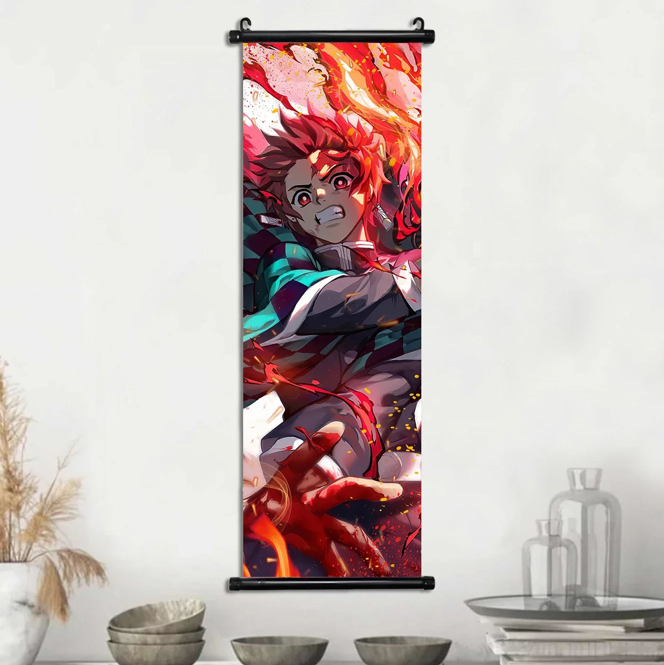 D-Demon Slayer Kamado Tanjirou Scroll Canvas Wall Hanging Painting Home Decor Anime Poster Wall Room Decoration Decro Wallpaper