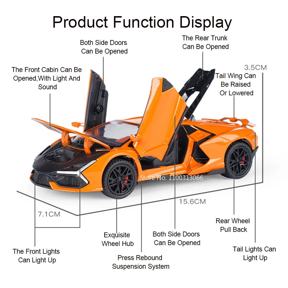 1/32 Alloy Aventador Cars Model Toy Doors Opened Vehicles Rear Wheel with Pull Back Function Simulation Toys for Boys Kids Gifts