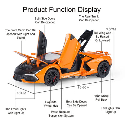 1/32 Alloy Aventador Cars Model Toy Doors Opened Vehicles Rear Wheel with Pull Back Function Simulation Toys for Boys Kids Gifts