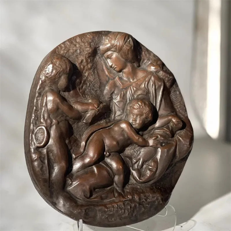 Minimalist Oval Bas Relief Renaissance style Mother Child Ornament Scandi Style Shelf Accent for Modern Living Room Art Decor