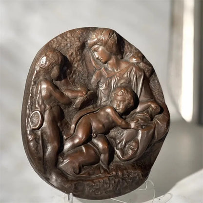 Minimalist Oval Bas Relief Renaissance style Mother Child Ornament Scandi Style Shelf Accent for Modern Living Room Art Decor