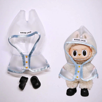 For 17cm Labubu  Transparent Raincoat  Macaron Raincoat Doll Clothes Heartbeat Outfits Labubu Accessories