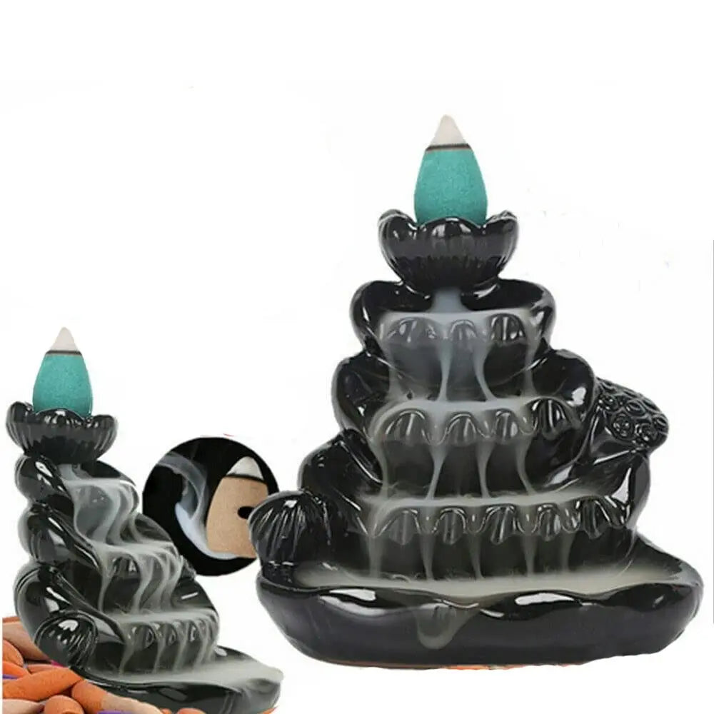 Lotus Backflow Incense Burner Waterfall Incense Burner Mountains River Smoke Censer Ceramic Holder Aromatherapy Elegant Craft