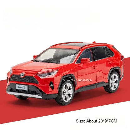1:24 Camry RAV4 Models Cars Toys Rubber Tires Miniature Vehicles 6 Doors Opened with Light Music Car for Child Festival Gifts