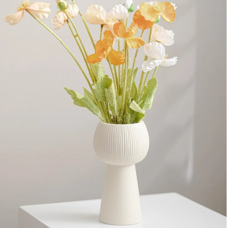 Vintage Cream INS Ceramic Vase Striped Small Vase Flower Arrangement Nordic Living Room Bedroom Homestay Desktop Decoration