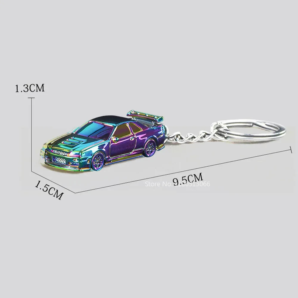 1:64 Scale Rs7 GTR-R34 Toy Car Model Alloy Diecast Miniature Key Ring Exquisite Spray Painting Key Pendant for Child Adult Gifts
