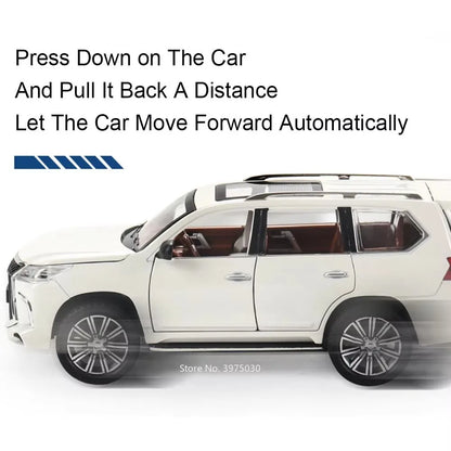 1:24 Metal LX570 LX600 Cars Miniature Models 6 Doors Opened Off-road SUV Diecast Toy Light Music Toys for Boys Festival Presents