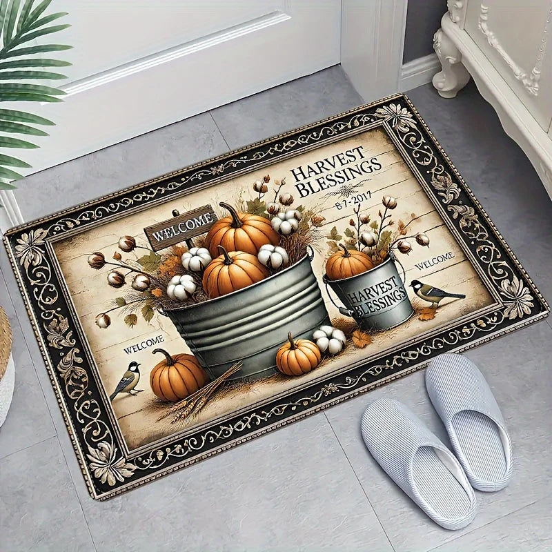 Thanksgiving Fall Pumpkin Theme Door Mat Kitchen Bathroom Laundry Non-slip Floor Mat Living Room Balcony Hallway Entrance Rugs