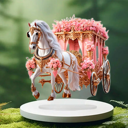 1pc Boho Style Acrylic White Horse Carriage Statue Multipurpose Tabletop Decor for Home Office Garden Romance Display Sculpture