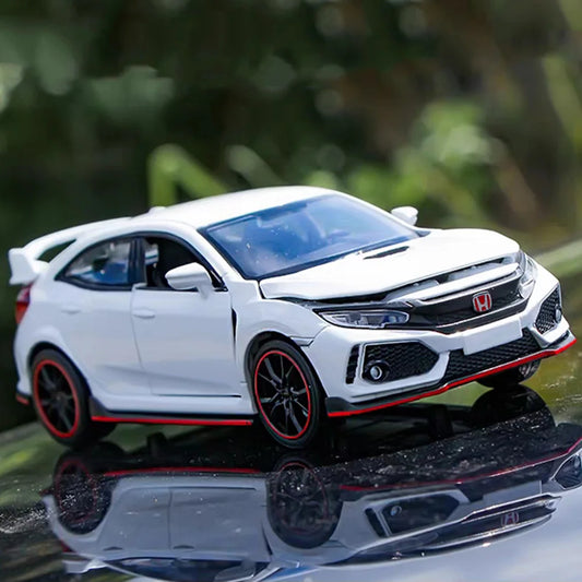 1:32 Honda Civic Type-R C63S Alloy Cars Toy Model Doors Opened Light Sound Miniature Vehicle Rubber Tires Car Boys Xmas Gifts