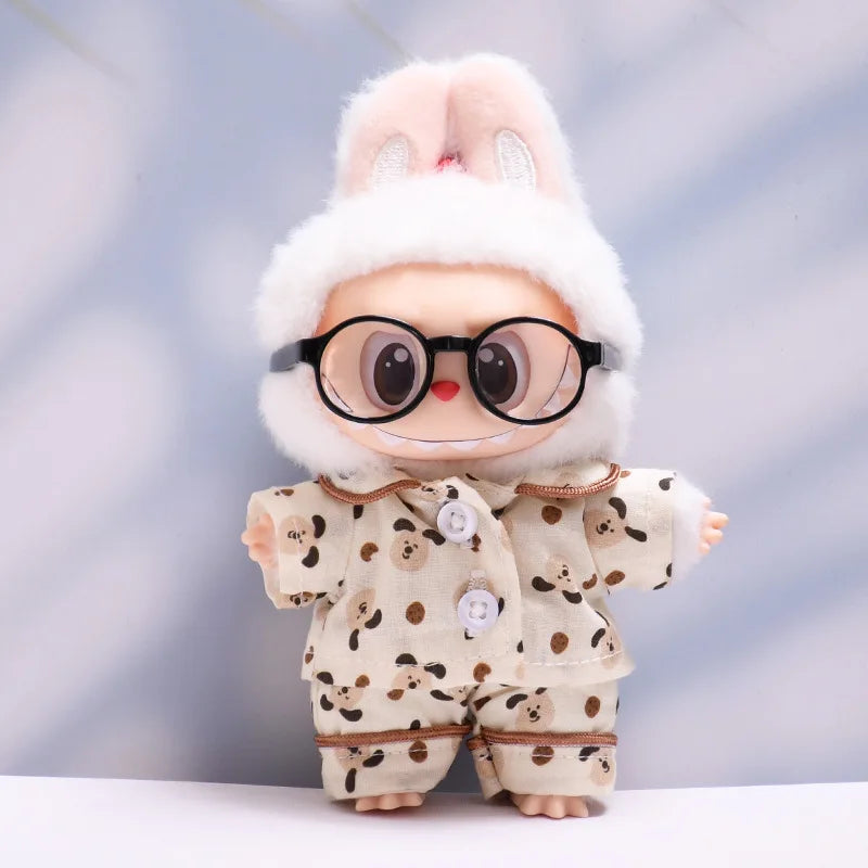Clothing For Labubu 17cm The Monsters Doll's Clothes Outfit Accessories DIY Kid Gift Cute Dog Pajamas V1 V2 Wear Slipper Glasses