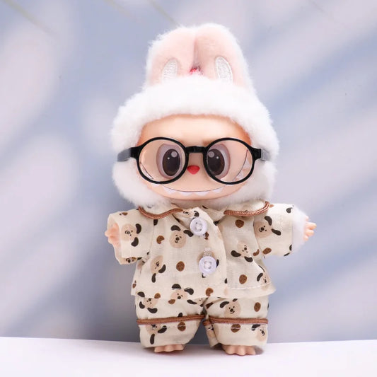 Clothing For Labubu 17cm The Monsters Doll's Clothes Outfit Accessories DIY Kid Gift Cute Dog Pajamas V1 V2 Wear Slipper Glasses