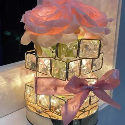 Rose Rubiks Cube Atmosphere Table Lamp Nightlight for Girls' Best Friend Birthday Qixi Valentine's Day Gift Senior Decoration