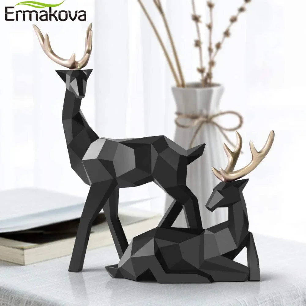 ERMAKOVA Modern Geometric Couple Deer Statue Sculpture Desktop Ornaments Figurine Decoration for Wine Cabinet Cafes TV Showcases