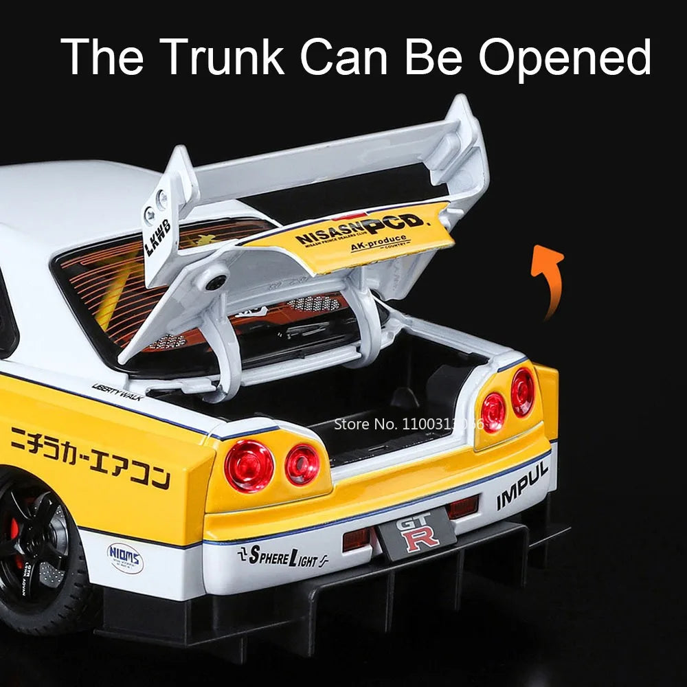 1:18 Alloy Diecast GTR SKYLINE S15 Toys Models Cars 4 Doors Opened Miniature Vehicles with Light Music Car Toddler Kids Gifts