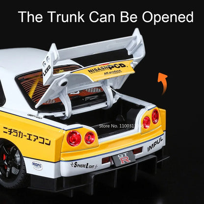 1:18 Alloy Diecast GTR SKYLINE S15 Toys Models Cars 4 Doors Opened Miniature Vehicles with Light Music Car Toddler Kids Gifts