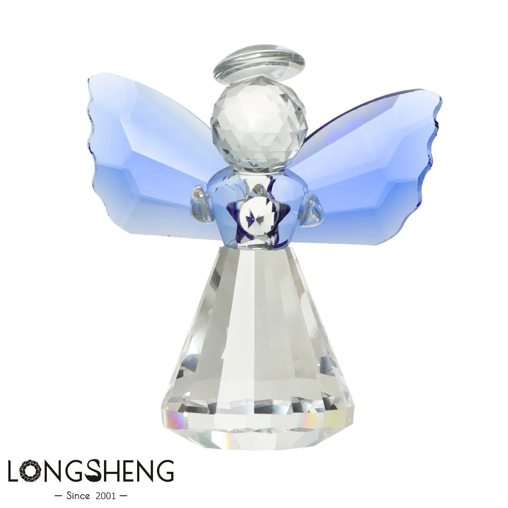 Crystal Angel Figurines Collectibles Handmade Blue Wings Glass Angel Sculpture Cute Home Room Decor Ornaments Glass Paperweight
