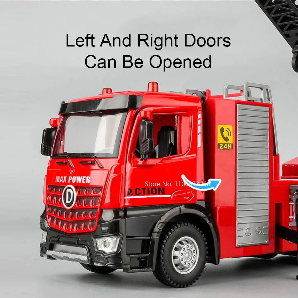 1:32 Alloy Fire Engine Cars Toy Miniature Model Doors Opened Aerial Ladder Fire Truck Light Music Water Tank Vehicle Boys Gifts