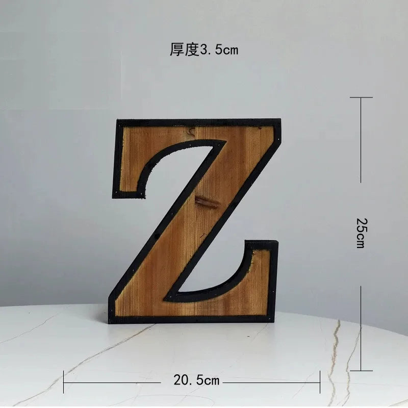 Industrial Style Uppercase English Letter Combination Distressed Solid Wood Bar Ornaments Cafe Shop Logo Decor Desktop Crafts