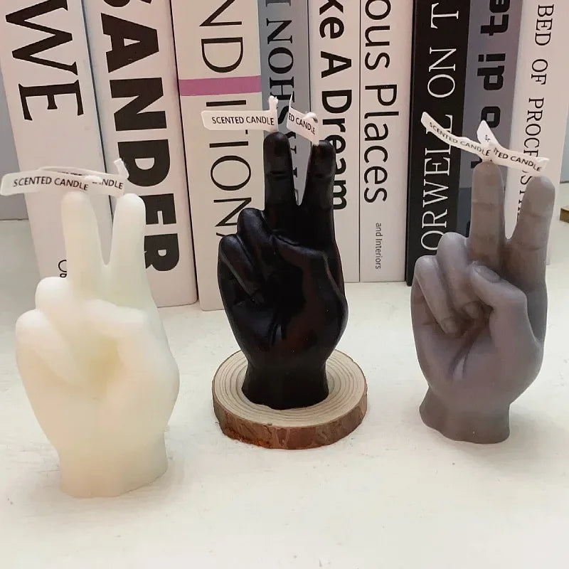 Home decoration ornaments victory gesture finger shaped scented candles funny guest gift candles modern creative birthday gifts