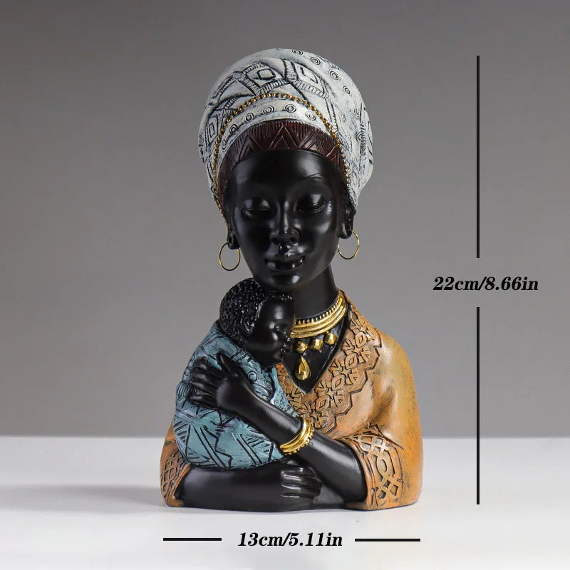 Harz Ethnische Stil Afrikanische Frau Figuren Kreative Mutter und Kind Abstrakte Statue Innen Dekoration Zubehör Ornamente