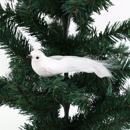 3pcs Christmas Simulation Birds Glitter Feather Bird Figurines XmasTree Decoration Clip Feather Bird Ornaments Home Accessories