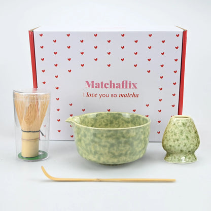 4PCS Ceramic matcha set with mouth bowl high-value tea ordering tool Japanese matcha bowl, the perfect gift for gifting