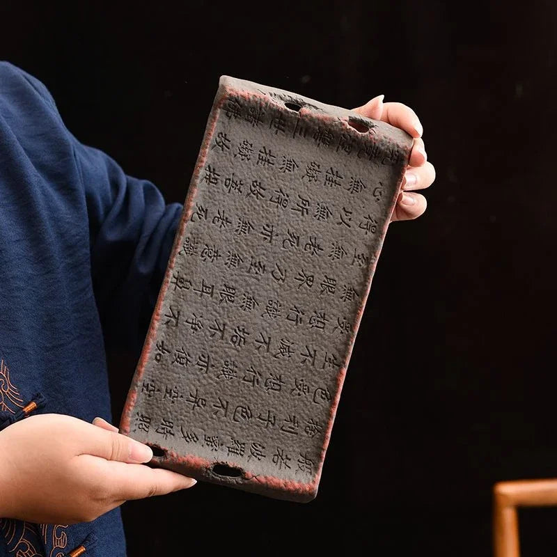 Retro Home Dry Tea Tray Rough Ceramic Retro Old Rock Mud Tea Tray Kung Fu Tea Set Ceramic Tray Tea Table Desktop Rectangular
