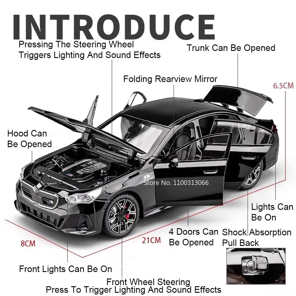 1:24 Scale i5M60 XM Toys Models Cars Alloy Diecast Rubber Tires Miniature Vehicle with Light Sound Car Kids Children's Day Gifts