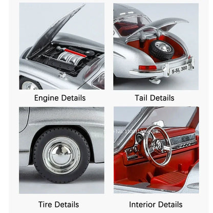 1:24 300SL Alloy Toys Diecast Models Cars 4 Doors Opened Vehicles Light Music Wheel Steering Vintage Car Children's Day Gifts
