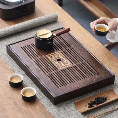 Chinese Tea Tray with Water Storage Box Durable Simple Drainage Type Plate Tea Serving Tray for Teahouse Home Household Office