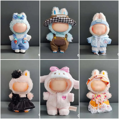 15-17cm Lafufu Doll Clothes - Monster Outfit Accessories, DIY Costume Set, Kids Gift, Pink Bunny Jumpsuit for V1 V2 V3 Dolls