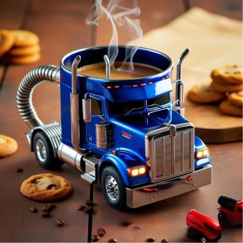 New Creative Truck Design Coffee Mug  1pcs Desktop Home Kitchen Semi Truck Coffee Cup 11 Ounces Semi-Trailer Water Cup Ornament