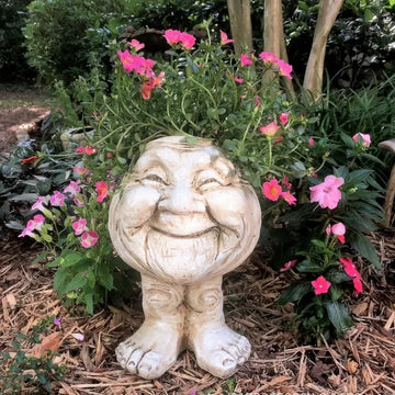 Funny Muggle Face Resin Sculpture In Flower Pot with Funny Expression Garden Supplies