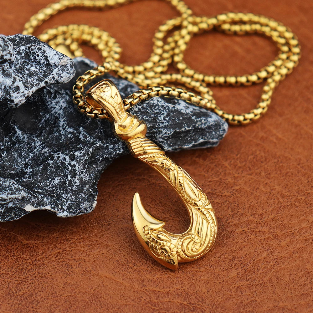 Maui Magic Fish Hook Necklace Pendant Men Vintage Punk Style Stainless Steel Pirate Anchor Necklace Biker Jewelry Gift Wholesale