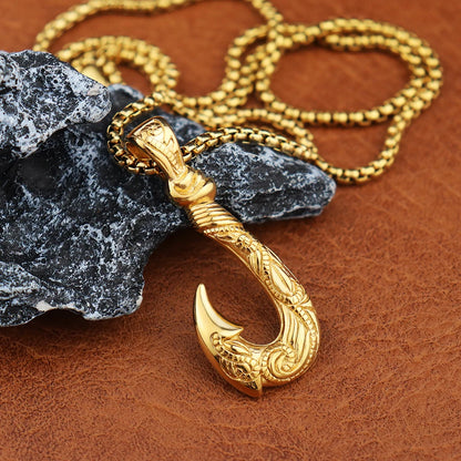 Maui Magic Fish Hook Necklace Pendant Men Vintage Punk Style Stainless Steel Pirate Anchor Necklace Biker Jewelry Gift Wholesale