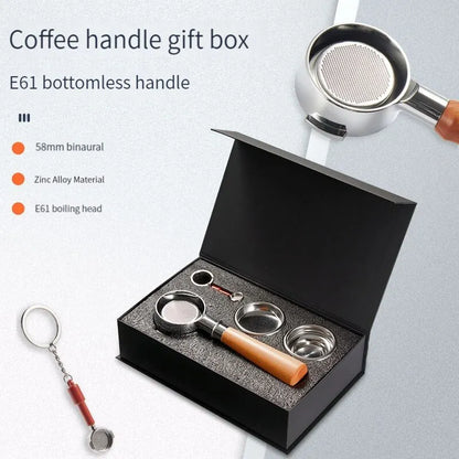 58MM Stainless Steel Double Ear Coffee Machine Handle Bottomless Filter Portafilter Universal Wooden E61 Espresso Coffee Tools
